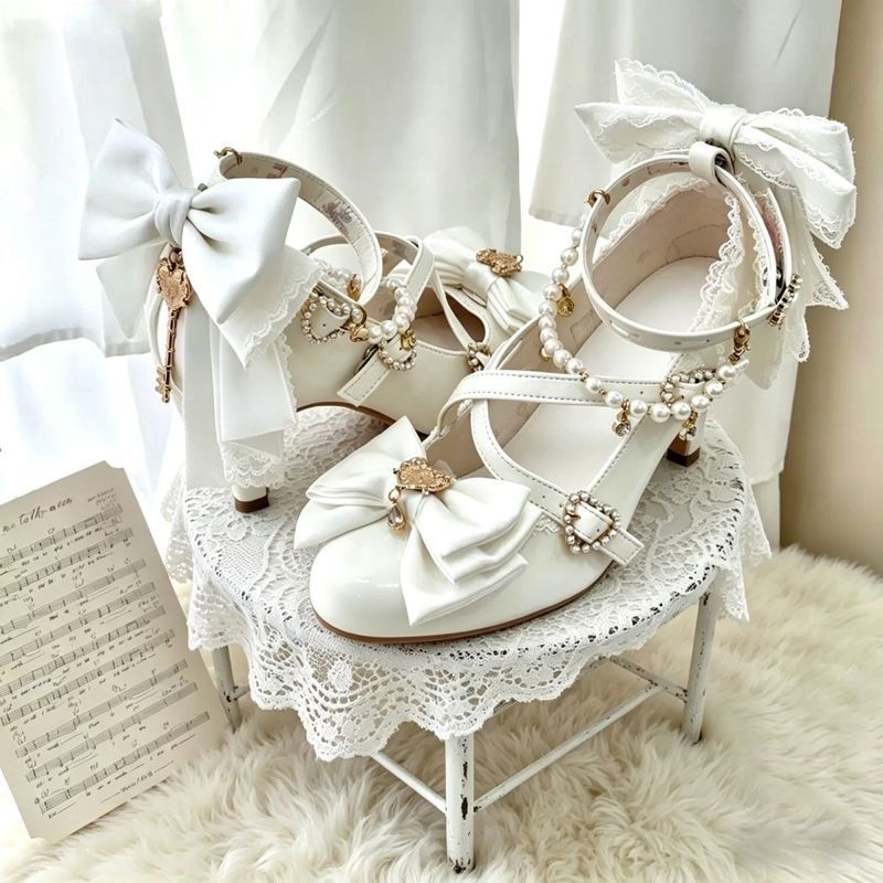 Concerto Little Round Dance Kameng Puff Lolita Elegant Cute Bow Shoe Clip รองเท้าส้นสูง
