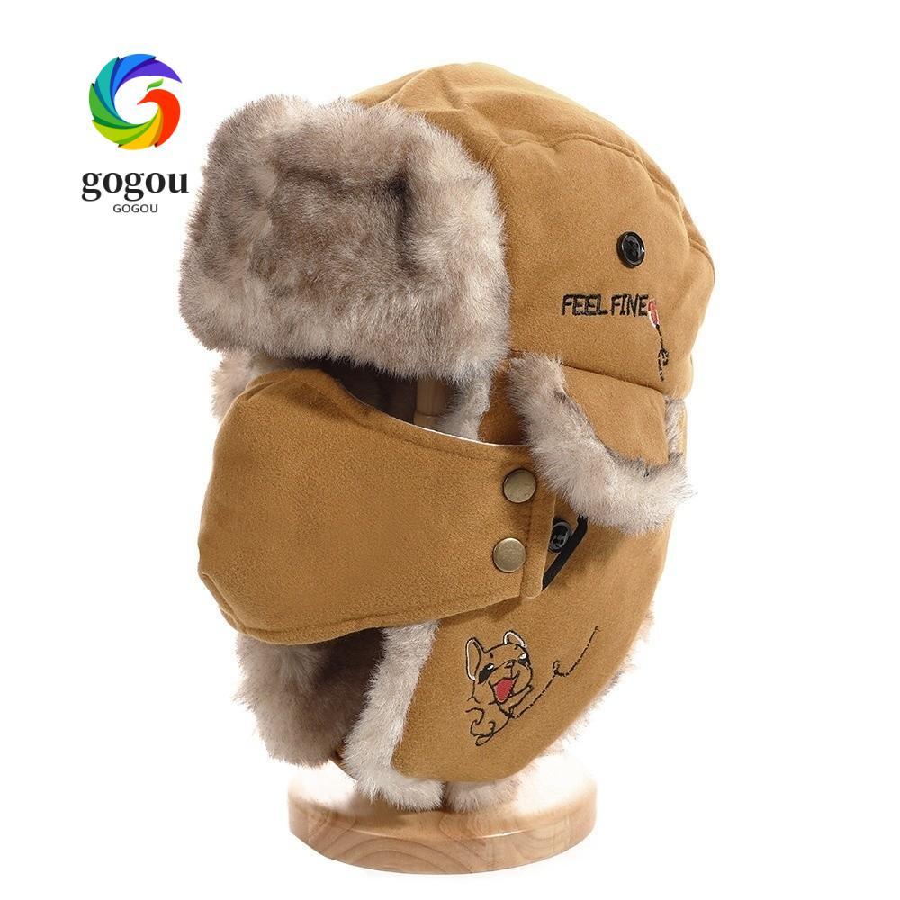 GOGOU Trapper Hat, With Facemask Waterproof Earflap Hat, Faux Fur Lining Warm Bomber Hat Cycling