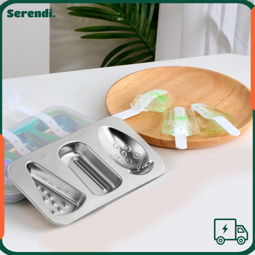 SERENDI Ice Cream moulds, สแตนเลส 3 Cavity Ice Pop moulds, อเนกประสงค์นํากลับมาใช้ใหม่พร้อมฝาปิด Sti