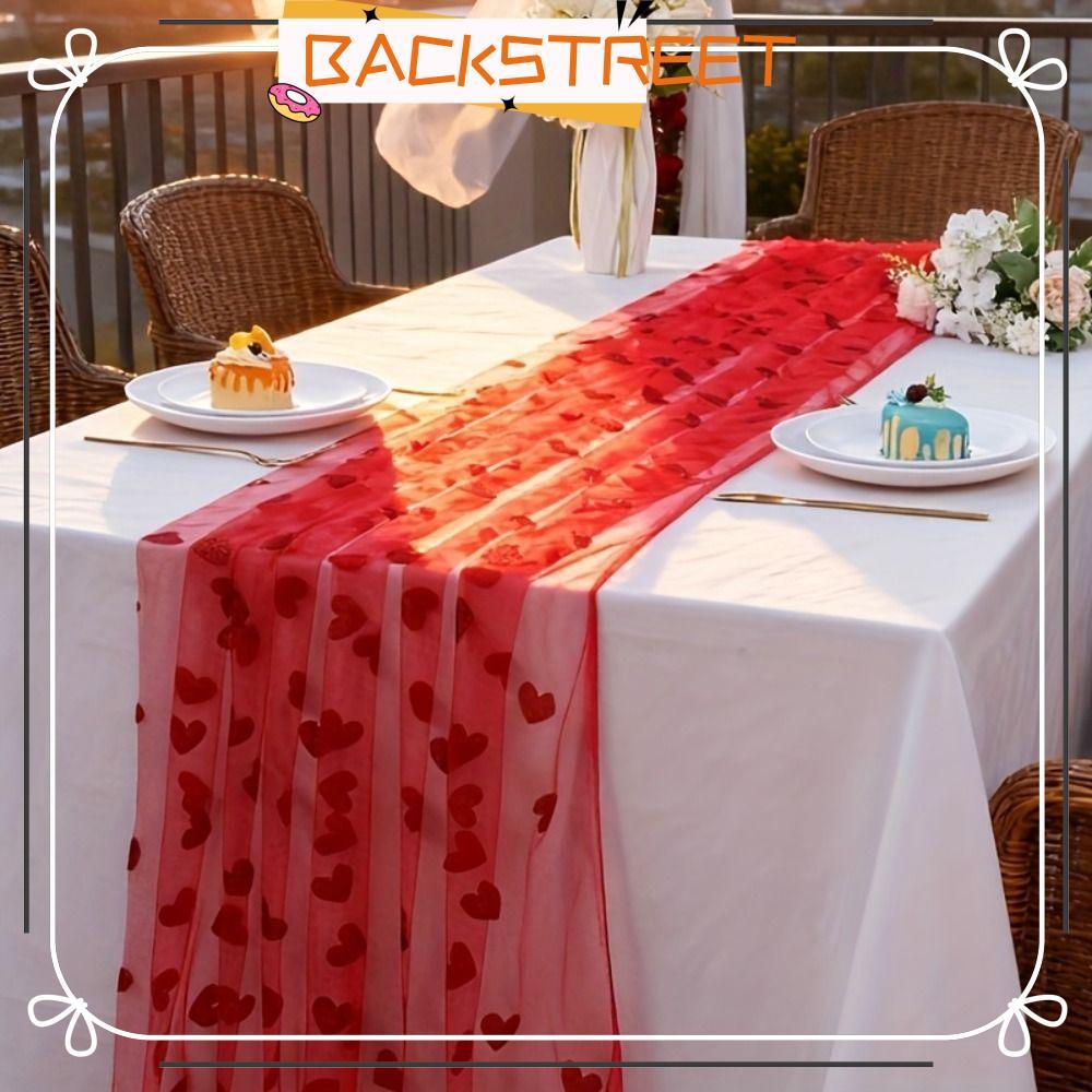 BACKSTAGE ผ้าปูโต๊ะวันวาเลนไทน์, โรแมนติก 2x1.5m Heart Gauze Table Runner, คุณภาพสูงตกแต่งบ้านโต๊ะรั