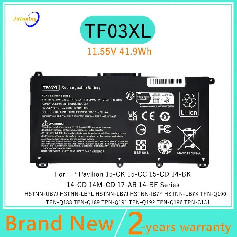 แบตเตอรี่แล็ปท็อปสําหรับ HP TF03XL Pavilion 14-BF 15-CC 15-CC001NA 15-CD 17-AR007CA HSTNN-UB7J HSTNN