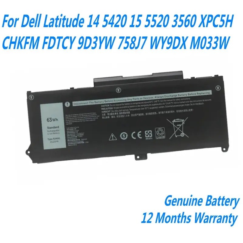 ใหม่ 15.2V 63Wh RJ40G แบตเตอรี่แล็ปท็อปสําหรับ Dell Latitude 5520 5420 Precision 3560 Series P104F P