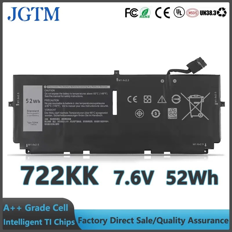722KK 7.6V 52Wh ราคาแบตเตอรี่แล็ปท็อปสําหรับ Dell Xps 13 9300 9310 9380 (2020) P117g P117g001 Series