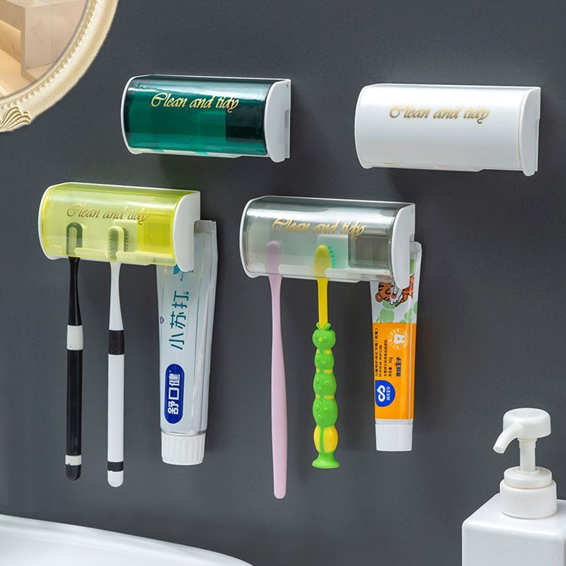 Drill-free bathroom upgrade squeeze-out green dust-proof toothpaste holder, mint toothbrush, pipe cl