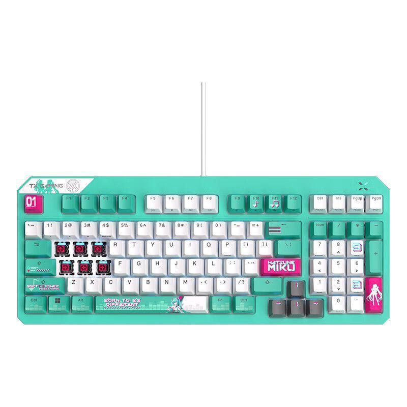 Asus Tianxuan TX98 Hatsune Miku คีย์บอร์ดเล่นเกมแบบมีสายแบรนด์ร่วม 98 รูปแบบการกําหนดค่า IP57 กันน้ํ