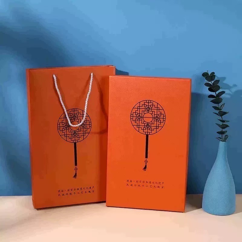 Tuan Fan Gift Box Set Chinese Antique Palace Fan Box Tote Bag Gift Box Storage Cardboard Bag Accesso