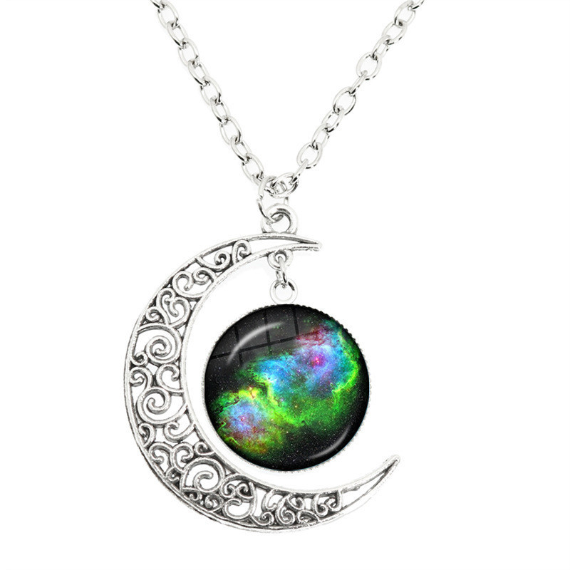 ใหม่ Starry Sky Moon สร้อยคอ Nebula Galaxy Art Ashion จี้เวลาอัญมณีสร้อยคอจี้