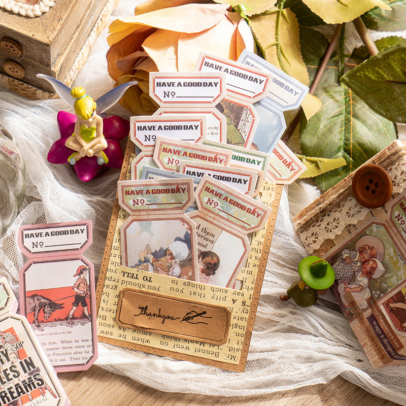 Junk journal Sticker Pack Fairy Tale Style Retro Elf Plant Handbook วัสดุตกแต่งสติกเกอร์ฐาน