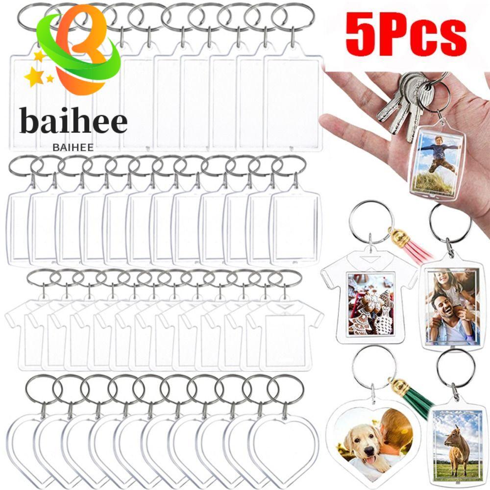 BAIHEE 5 ชิ้นกรอบรูปพวงกุญแจ,จี้พู่ Snap-In Custom ใส่ Photo Blank พวงกุญแจ, อะคริลิคโปร่งใสภาพพวงกุ