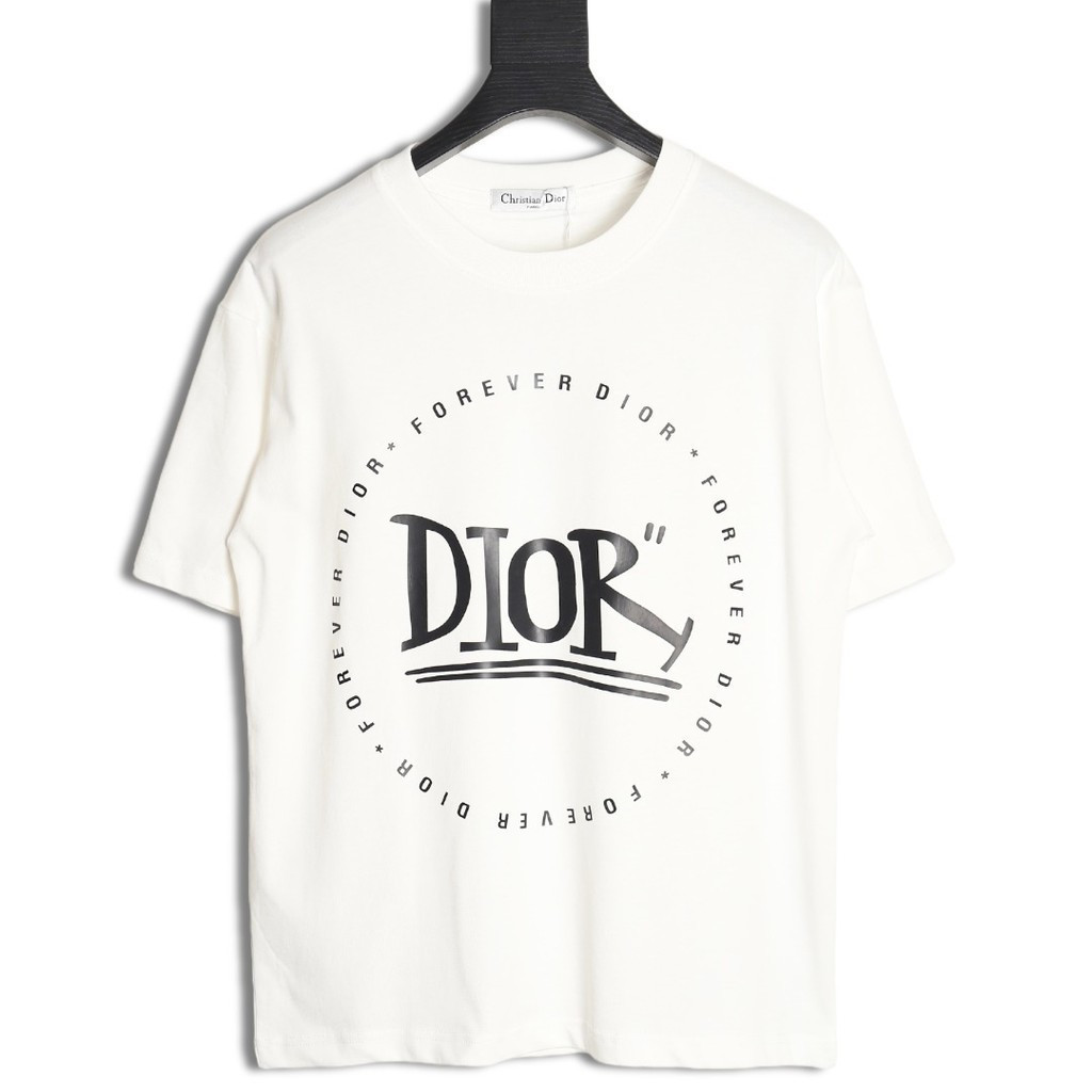 DIOR ฤดูร้อน Plus ขนาดแขนสั้นผู้ชายผู้หญิงคู่สไตล์เกลียวฤดูร้อน All-Match เสื้อสวมหัว Breathable Str