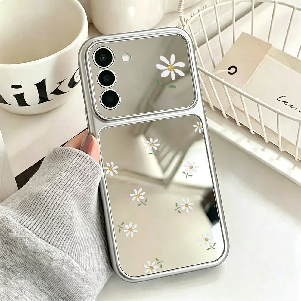 เคสโทรศัพท์กระจกลายดอกเดซี่ For Samsung A57 A37 A56 A26 A36 A55 A35 A17 A07 A16 S25 S24 FE S26 Ultra เคสกระจกกันกระแทก