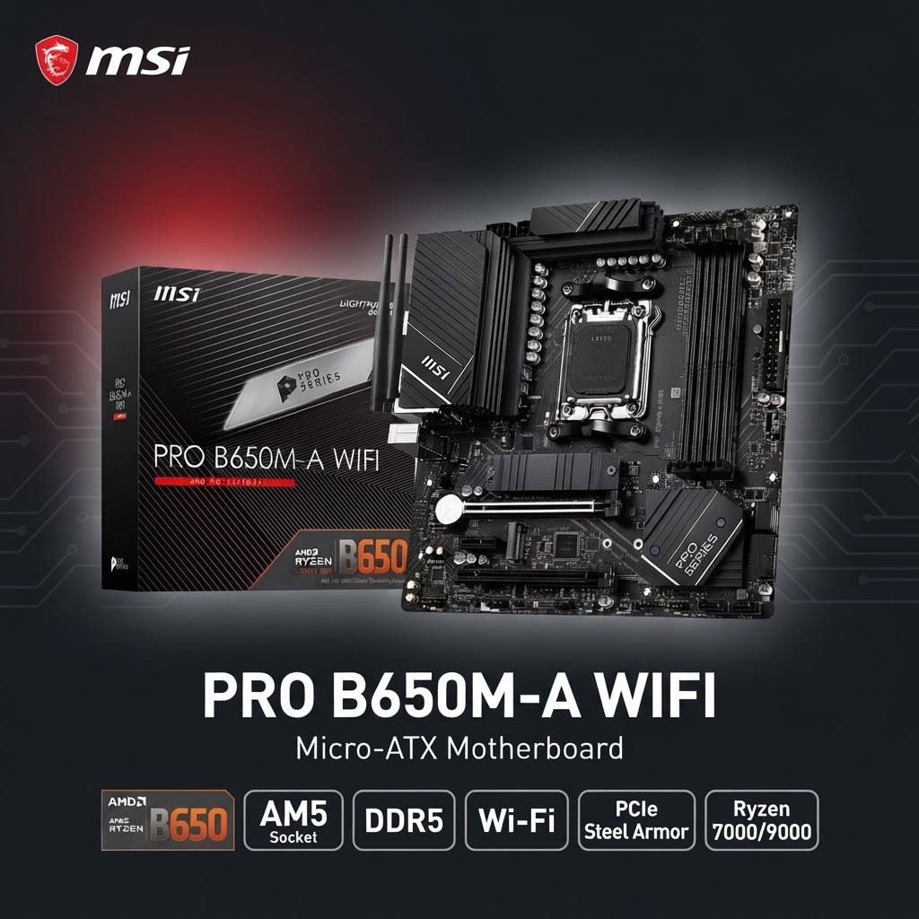 MSI PRO B650M-A WIFI AM5 mATX Motherboard Ryzen 7000/9000 B650 WiFi Steel Armor