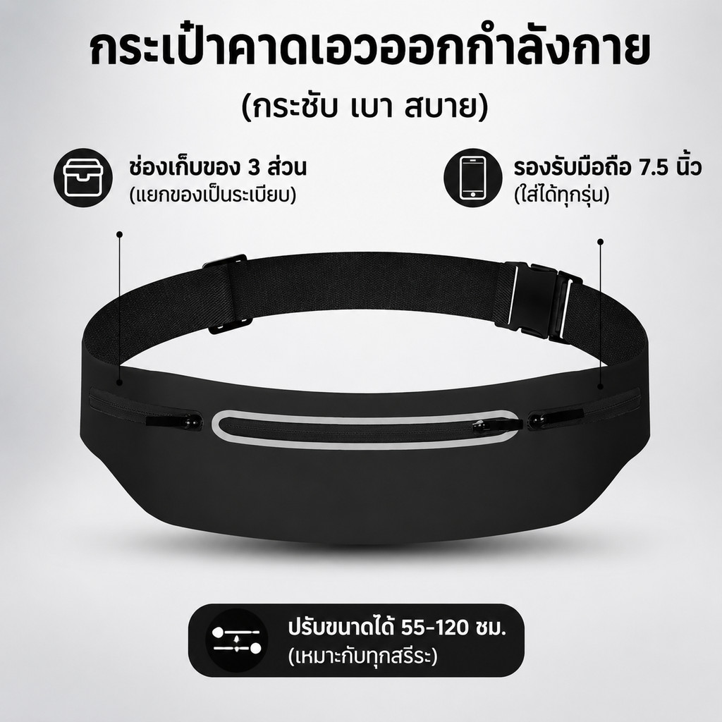 กระเป๋าคาดเอว กระเป๋าออกกำลังกาย กระเป๋าคาดเอวสำหรับวิ่ง ใส่โทรศัพท์ได้ มีแถบสะท้อนแสง เหมาะสำหรับวิ่งและออกกำลังกาย