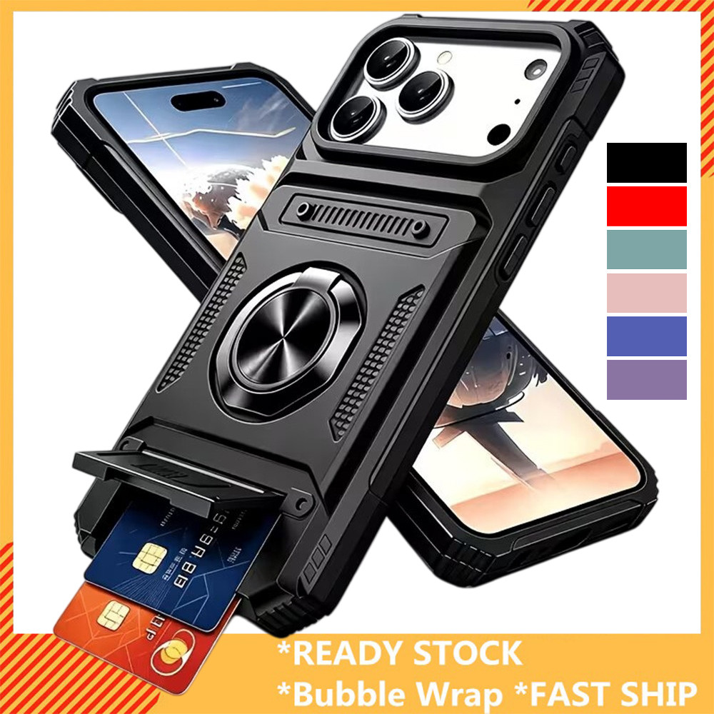 เคสโทรศัพท์ - สําหรับ ไอโฟน 18 17 16 15 14 13 12 มือโปร สูงสุด ช่องเสียบการ์ดในตัวพร้อมโลหะ 360° ขาตั้งหมุนได้, เคสป้องกันเปลือกแข็งสําหรับงานหนักกันกระแทก