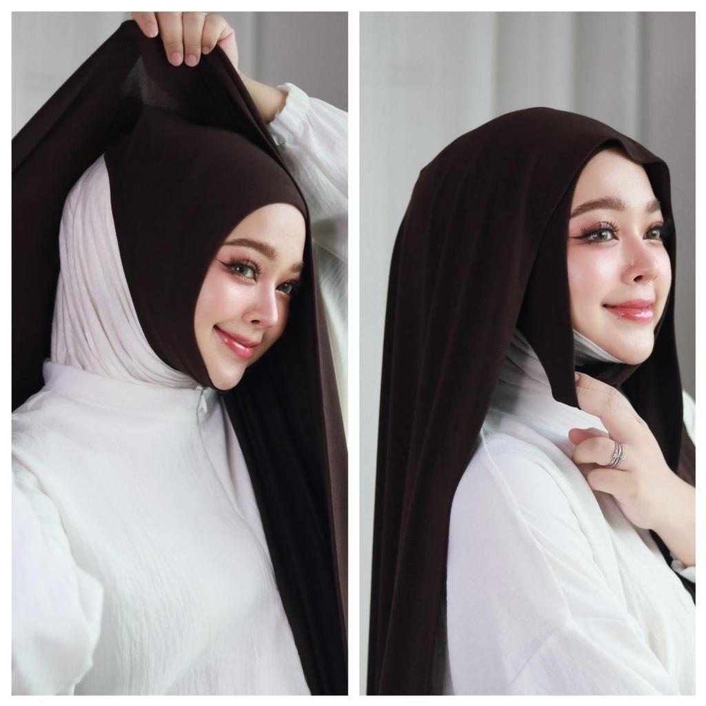 Jersey ฮิญาบรุ่นเจอร์ซี่(ติดอินเนอร์)สำเร็จรูปพันยาว ผ้าเรย่อนนุ่ม อินเนอร์ใส่ได้สองแบบ ไม่ต้องรีด
