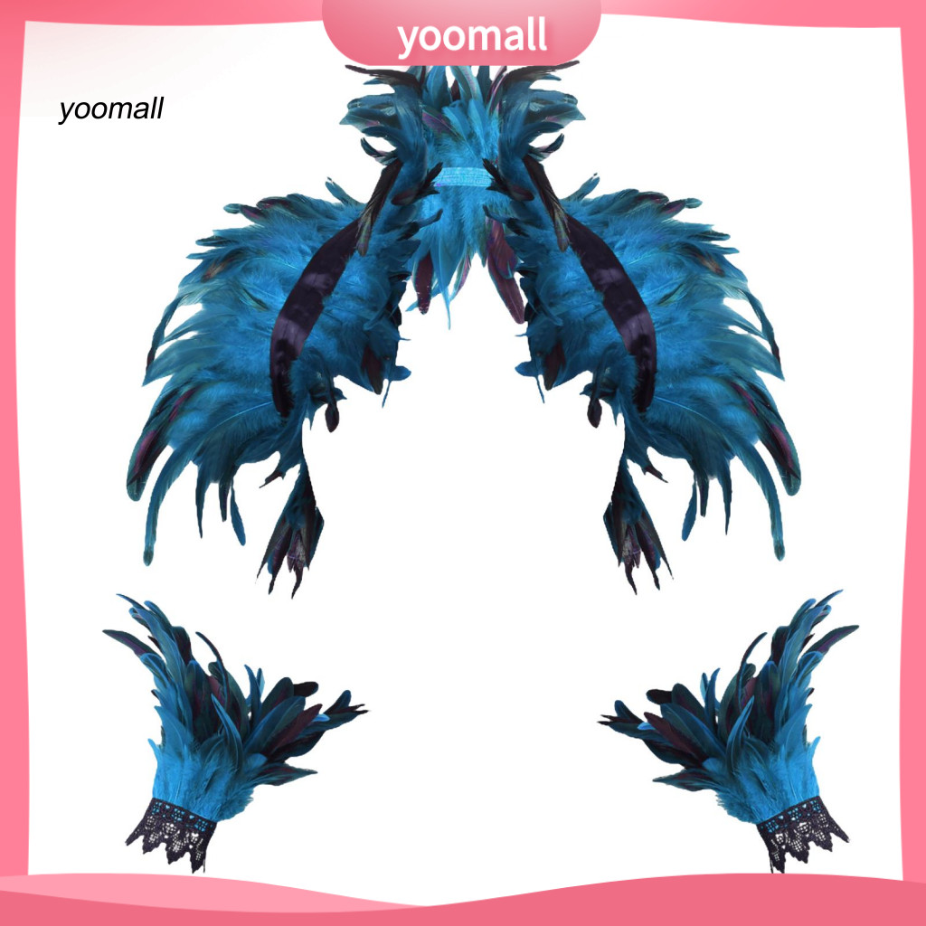 {YO} Feather Shawl Bracelet Set Performance Feather Stole Feather Shawl with Fake Collar Wrist Ring 
