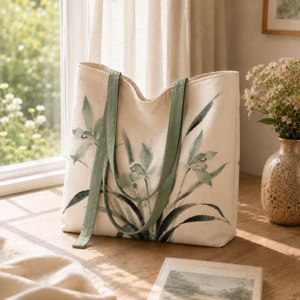 [Little Cute Wear Match] New Style Orchid Chinese Style Canvas Bag Large Capacity Work Fashion Tote 