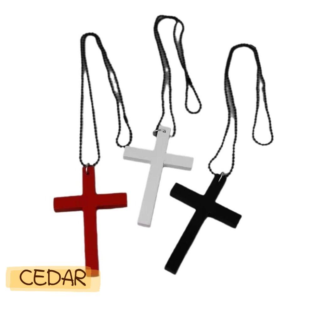 CEDAR สร้อยคอจี้กางเขนไม้, พังก์โกธิค Y2k สร้อยคอฮิปฮอป, ของใหม่ สีดำสีดำ โซ่สเวตเตอร์ ของขวัญสำหรับ