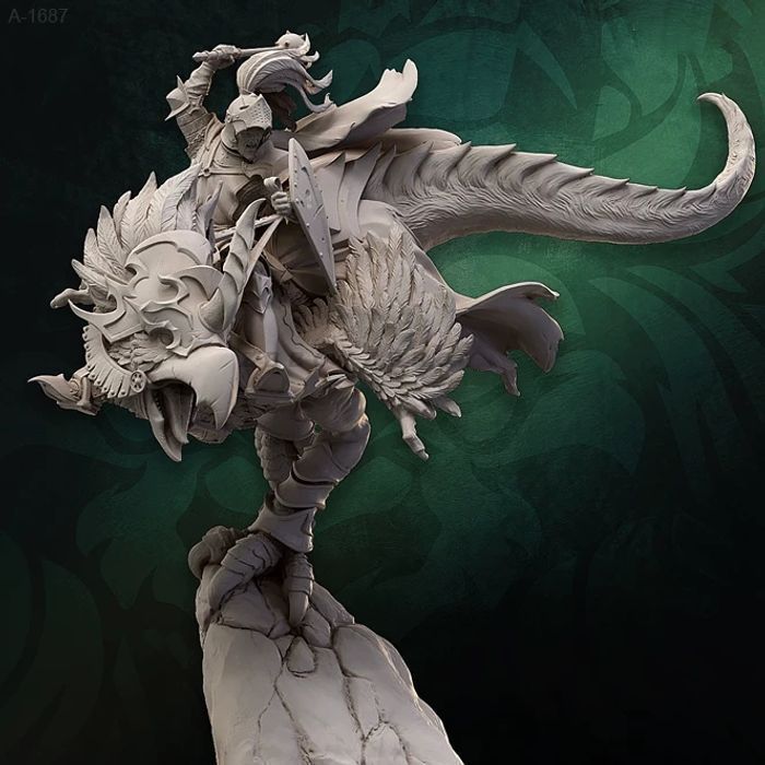1/24 Fantasy Dragon Cavalry เรซิ่นรูป Cavalry สีขาวชุดประกอบตกแต่ง A-1687