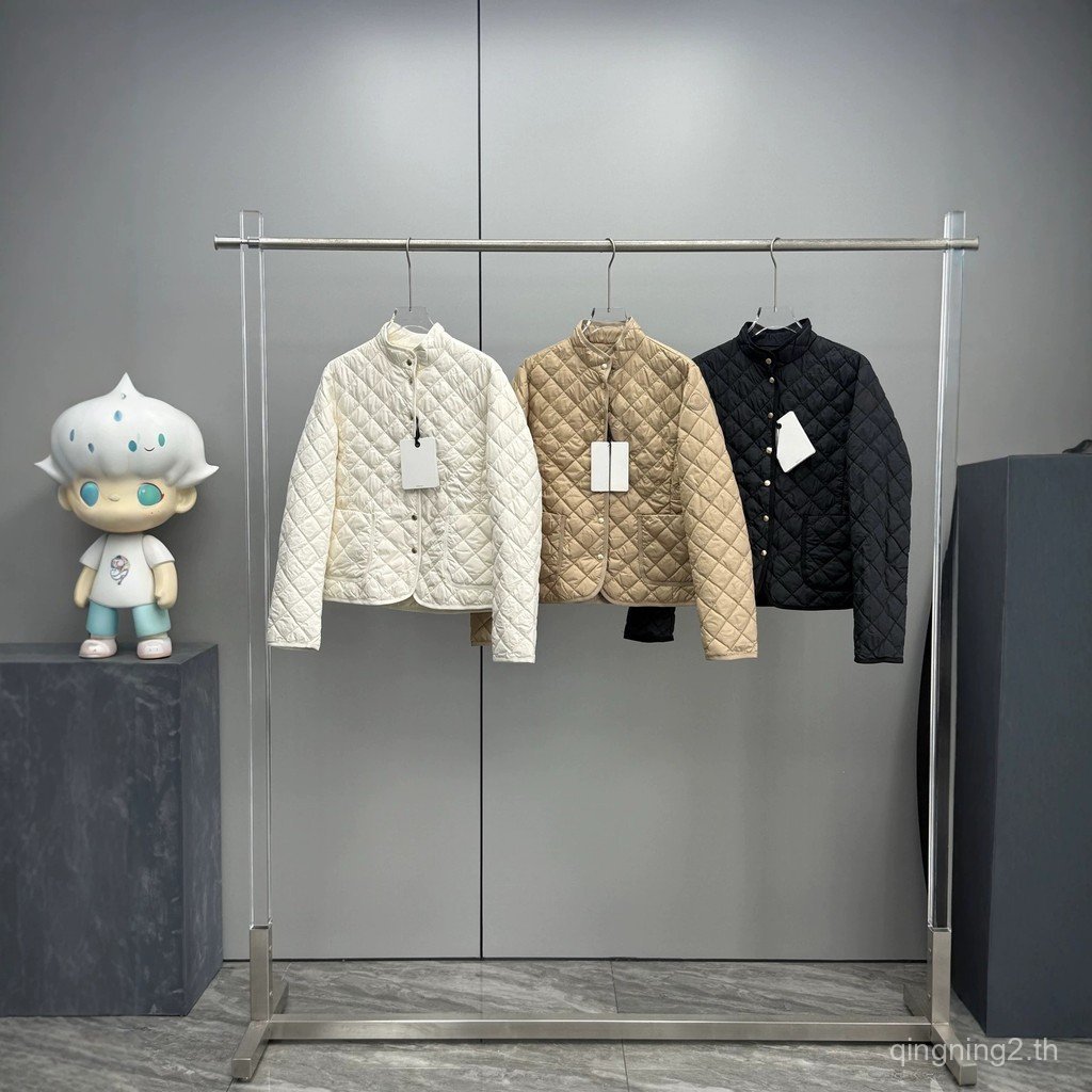 YD1S MON// Diamond Check Stand Collar Flared Short Down Jacket Jacket
