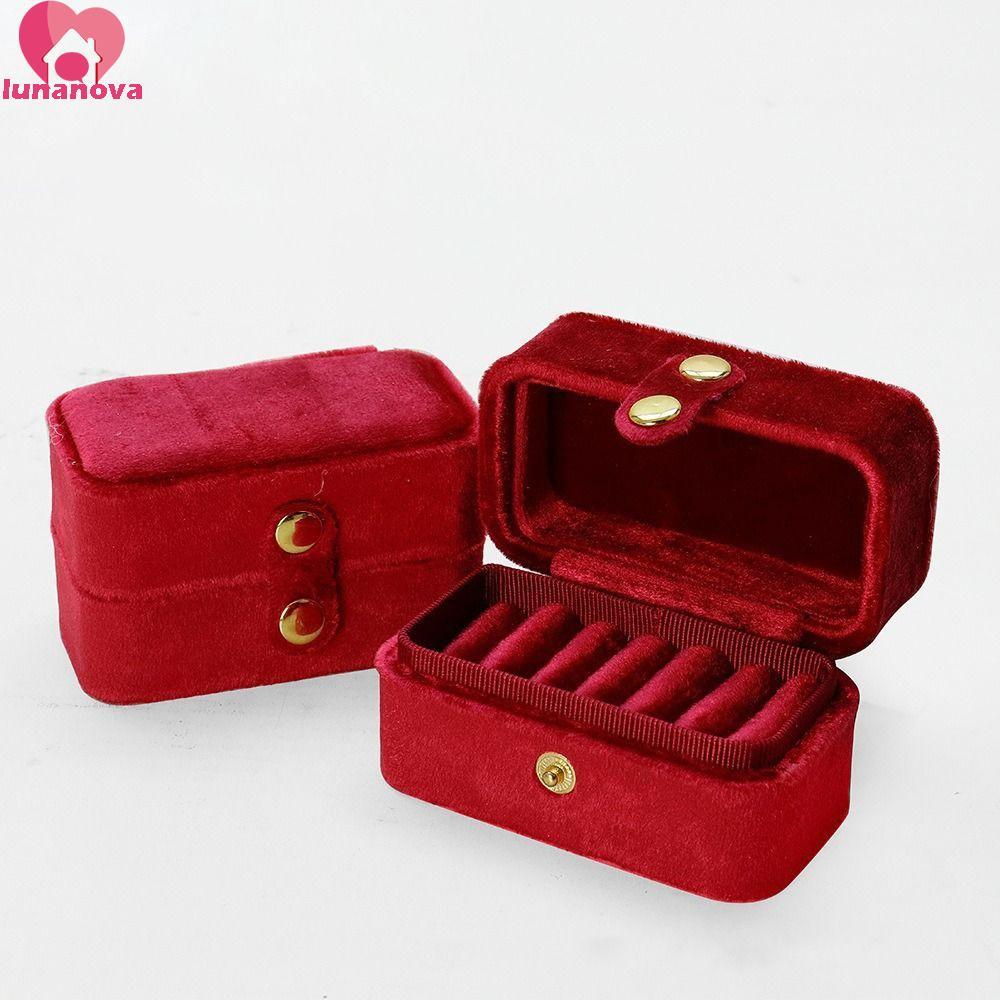 LUNANOVA Mini Ring Storage Box, Jewlery Organizer ประณีตกํามะหยี่แหวนกล่อง,แบบพกพา Retro Ear Studs C