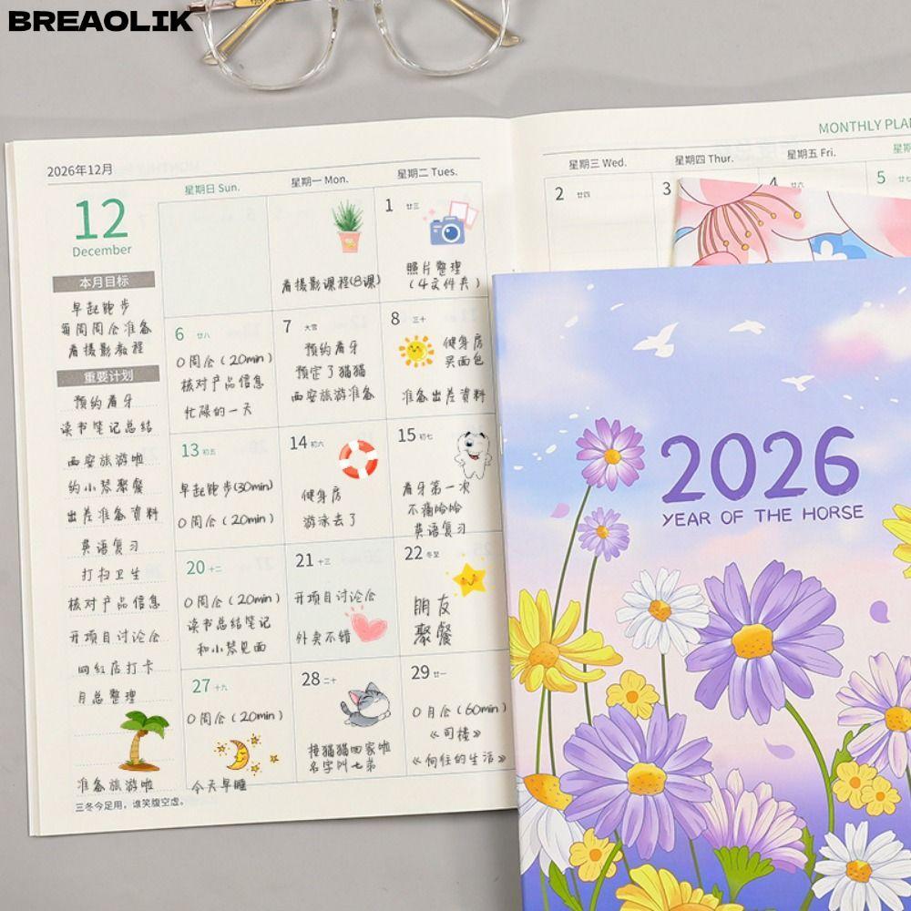 BREAOLIC 2026 Schedules Notebook, A4 A5 Life Check-in Planner Notebook, Practical Learning Plan Work