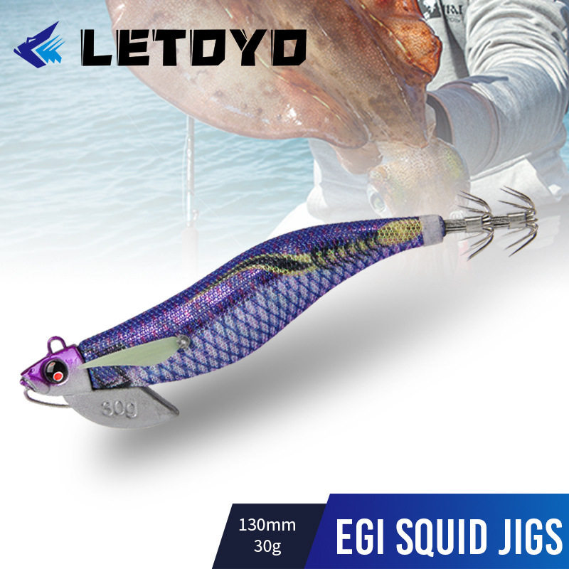 โยตกหมึก shekary โยตกหมึก LETOYO Luminous UV Wooden กุ้ง 30g ตะขอปลาหมึกจมด่วน No. 4 การถ่วงหน้า ตะก