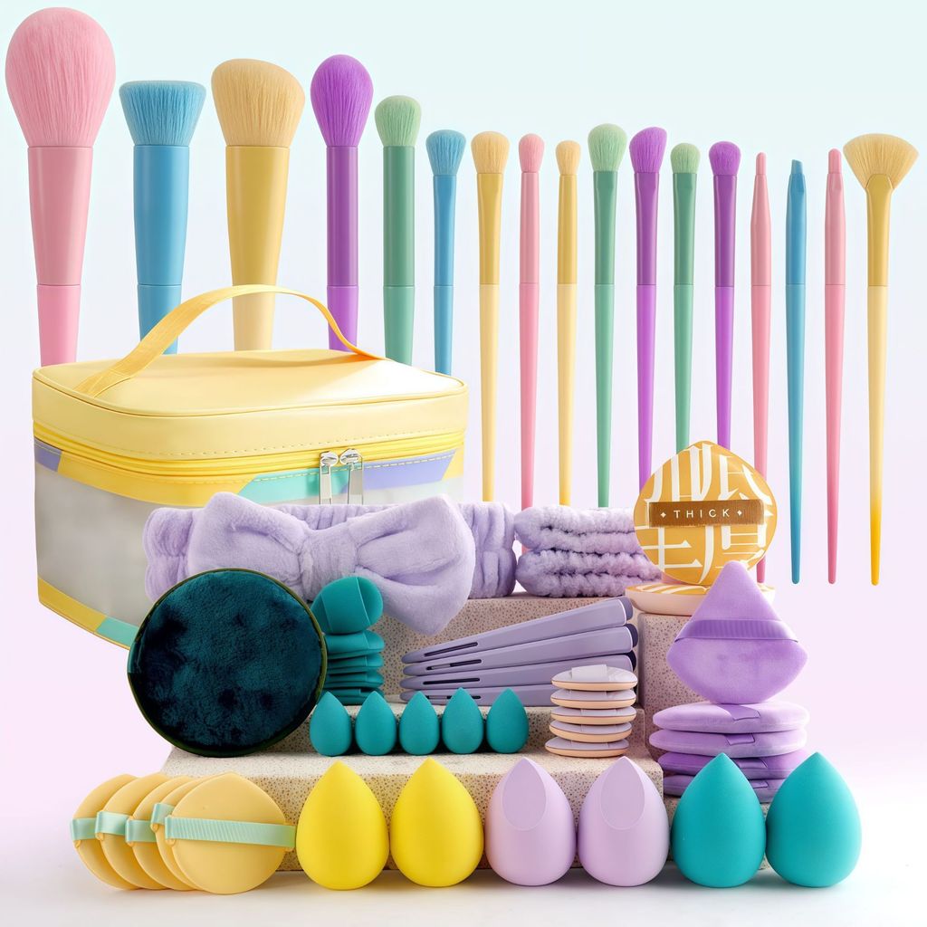 59Beauty tool set, colorful makeup bag, makeup brush set, portable toiletry travel powder puff makeu