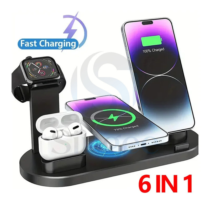 Singee 15W 6 In 1 Wireless Charger สําหรับ iPhone 17- 11 X นาฬิกา Airpods Fast Charging Dock Station สําหรับ Android