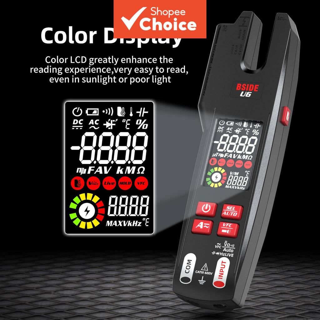 One Piece BSIDE U6 แคลมป์มิเตอร์ส้อม, 600A AC DC Current True RMS 9999 นับ NCV IR อุณหภูมิมัลติมิเตอ