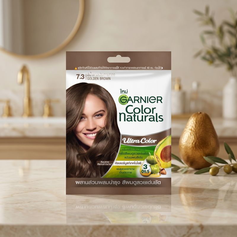 การ์นิเย่ครีมเปลี่ยนสีผมแนทเชอรัลส์สีน้ำตาลประกายทอง Garnier Naturals Golden Brown Hair Color