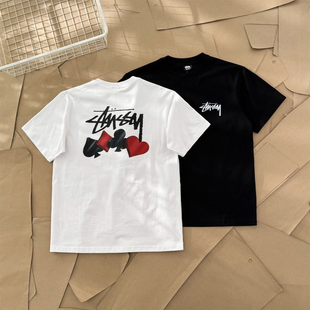 Stussy/Stussy/2026 คลาสสิกรอบคอแขนสั้นเสื้อยืดผู้ชายผู้หญิงสไตล์ฤดูใบไม้ผลิแฟชั่นแนวโน้ม Breathable 