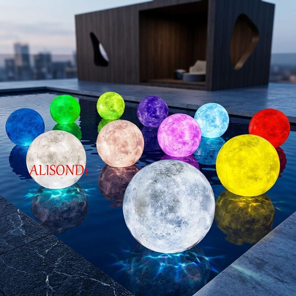 ALISOND1 LED Light Ball, Moon-Shaped PVC 40 ซม.Inflatable Moon Ball, Planet บอลลูน 16 สี LED กันน้ํา