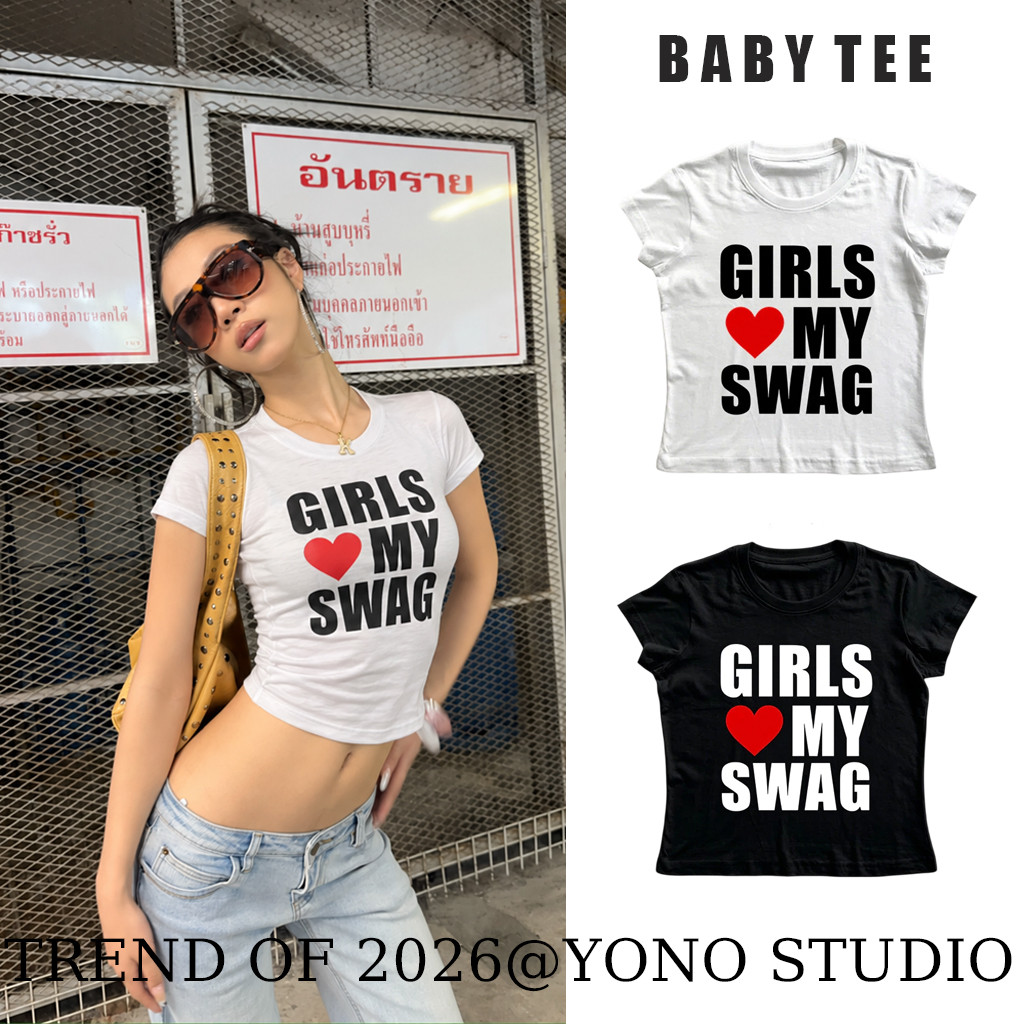 (พร้อมส่ง24ชม.) baby tee สีขาว ลายตัวอักษรหัวใจ ฟีลสตรีทอเมริกัน ทรงเข้ารูป ใส่เท่หวานไม่ซ้ำใคร