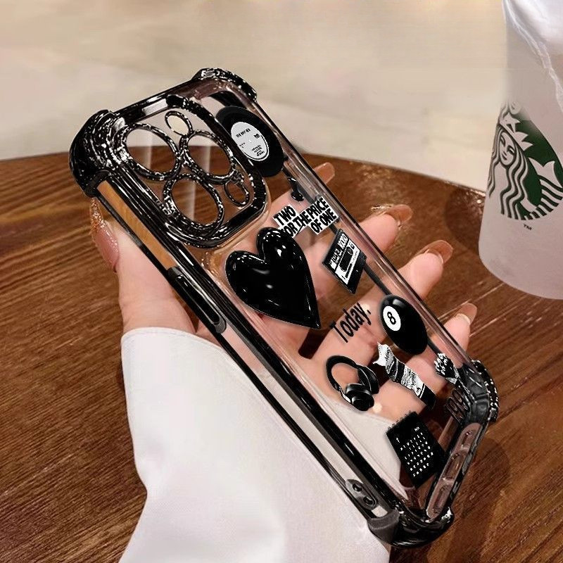 Love Records Electroplating สี่มุมกันกระแทกเหมาะสําหรับเคสโทรศัพท์ iPhone เหมาะสําหรับ iPhone 16 Pro