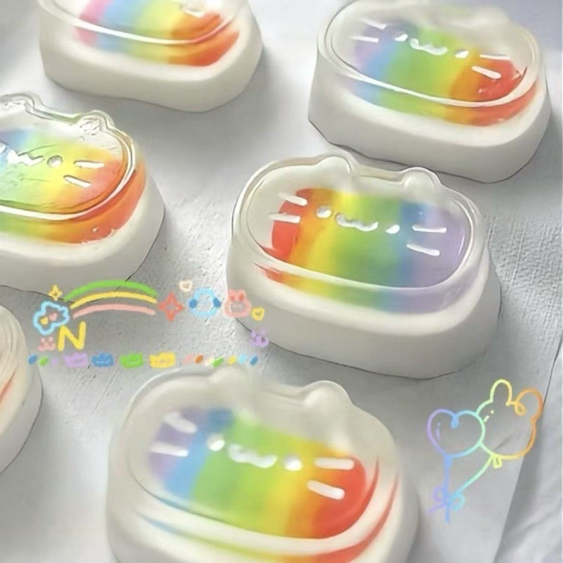 สกุชชี่ชีสแมวสายรุ้งของเล่นเมือกคลายเครียดน่ารักสําหรับเด็กและนักเรียน - รูปที่ 5