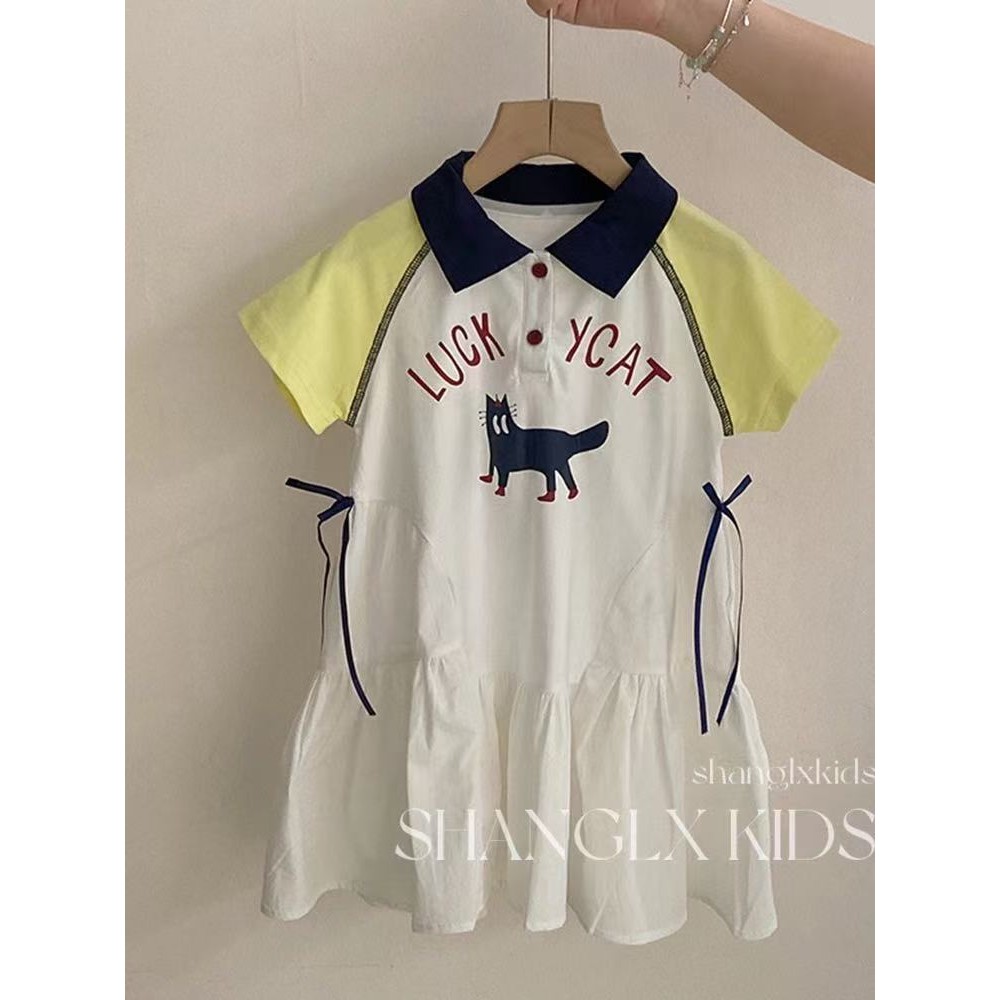 ชุดเดรสคอปกโปโลสำหรับเด็กผู้หญิง ลายใหม่ สีแมทช์ได้ง่าย ในสไตล์กลางๆ สำหรับฤดูร้อน