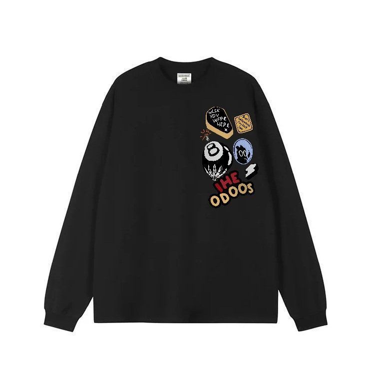 Printing 2802025512CODP27new23＃3XL Black and White Pure Cotton Long Sleeve Shirt Size Up M Drop Shou