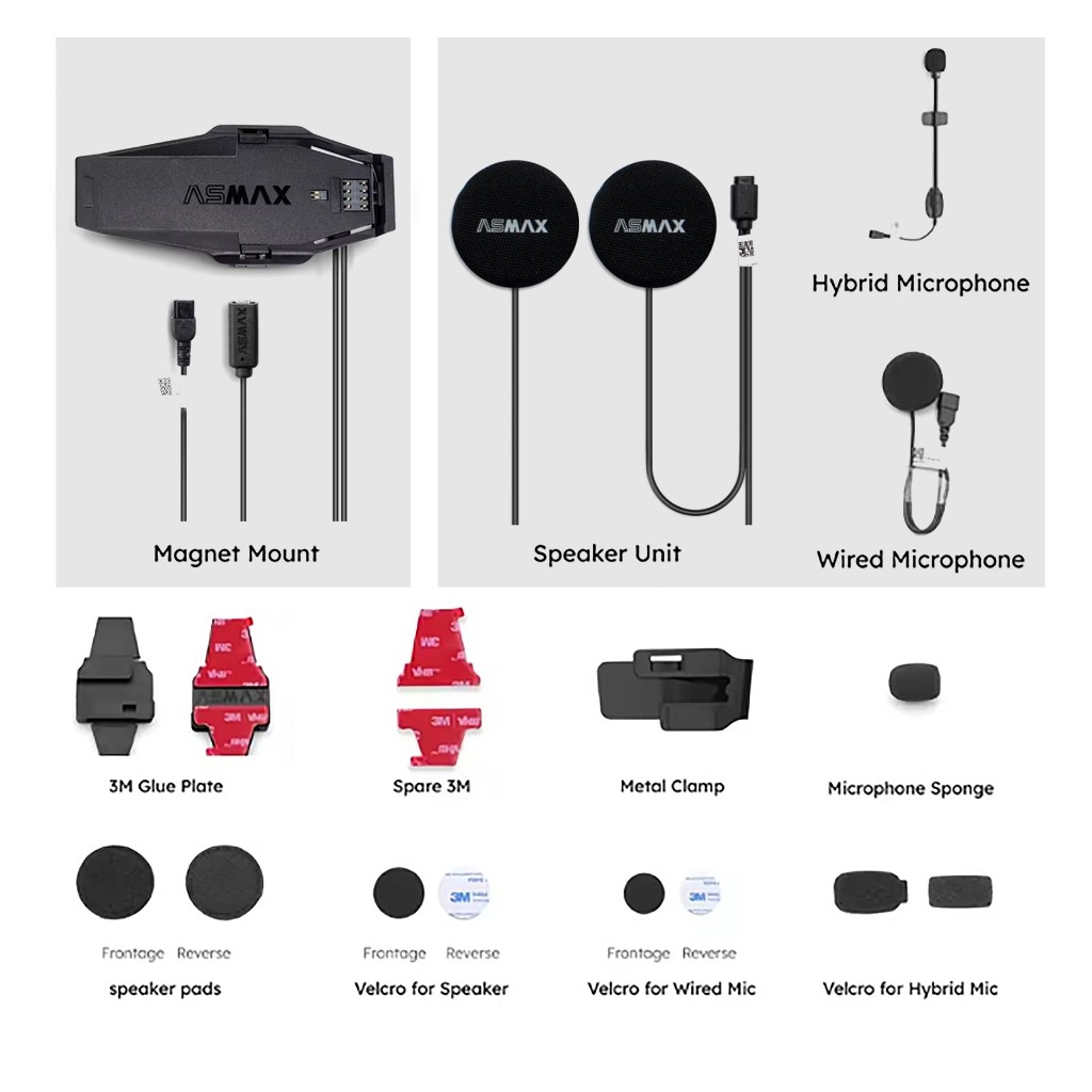 Interkom ASMAX F1 PRO 2nd HELMET KIT MAGNET MOUNT AND BASE PLATE MIC 40mm BOX BACK CAVITY SPEAKER