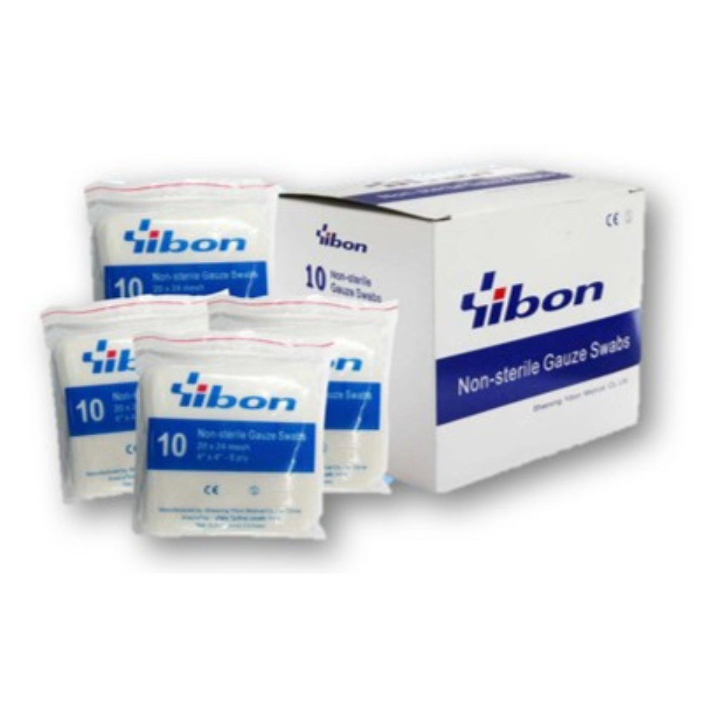 Yibon Non Sterile Gauze Swabs ผ้าก๊อซ 8 พับ ยิบบอน 2"x2", 3"x3", 4"x4" (10ชิ้น/ซอง)(10ซอง/กล่อง.)