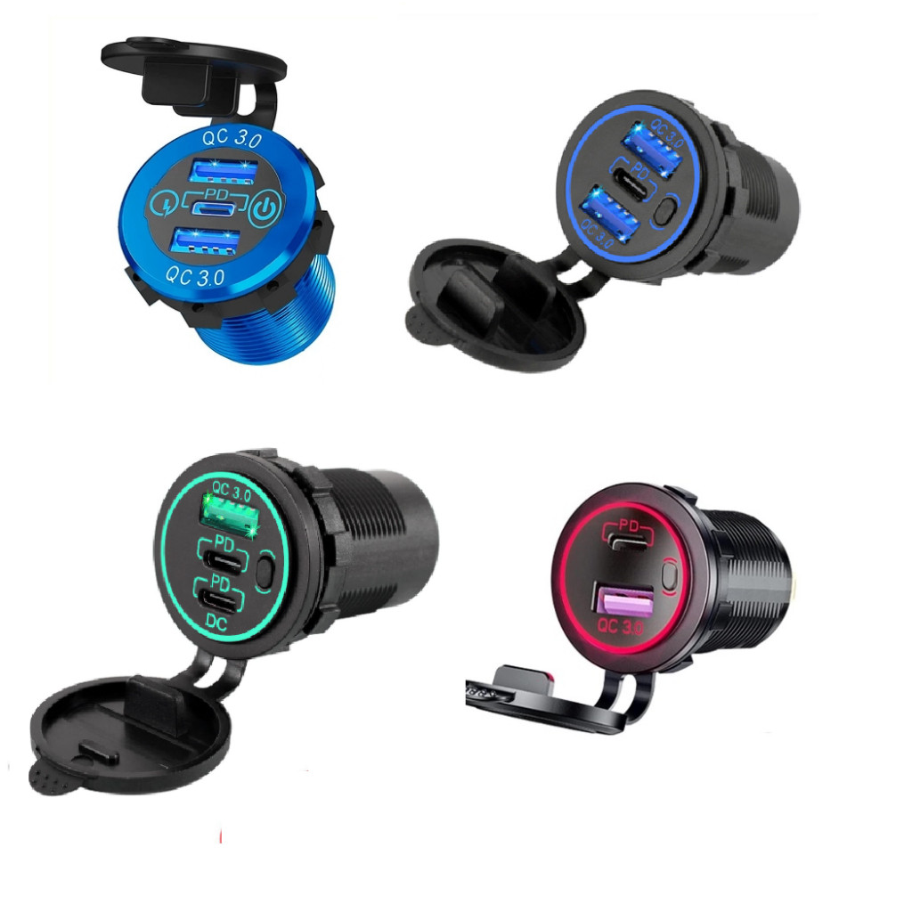 PD Type C + QC3.0 ใหม่ PD ชาร์จเร็ว USB ที่ชาร์จโทรศัพท์มือถือ พร้อม QC3.0 หลายโปรโตคอลรถยนต์ RV เรื
