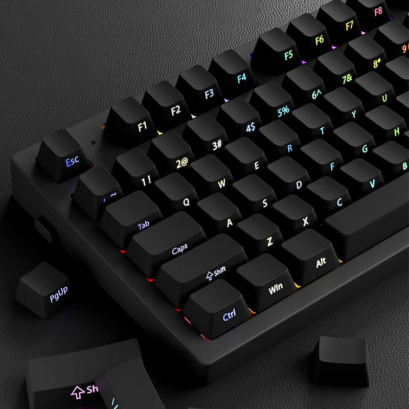 130 คีย์สีดําด้านข้างพิมพ์ PBT Keycaps Double Shot Shine ผ่าน Keycaps โปรไฟล์ OEM สําหรับคีย์บอร์ดแบ