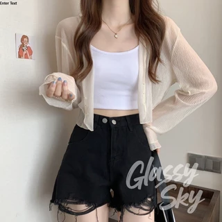 Glassy Sky💖​พร้อมส่ง​💖เสื้อคลุมกันแดด เสื้อคลุม คาร์ดิแกนซีทรู บางเบาสีพาสเทลน่ารัก (8K66) -C