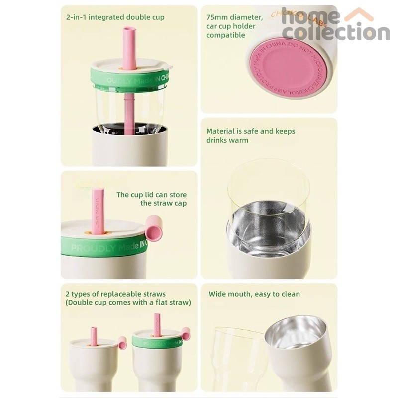 Chakolab Dual-layer Tumbler สแตนเลส 316 ถ้วยแก้วโบโรซิลิเกตสูงสองชั้น แก้ว coffee cup แก้วกาแฟ ของขวัญ - รูปที่ 4