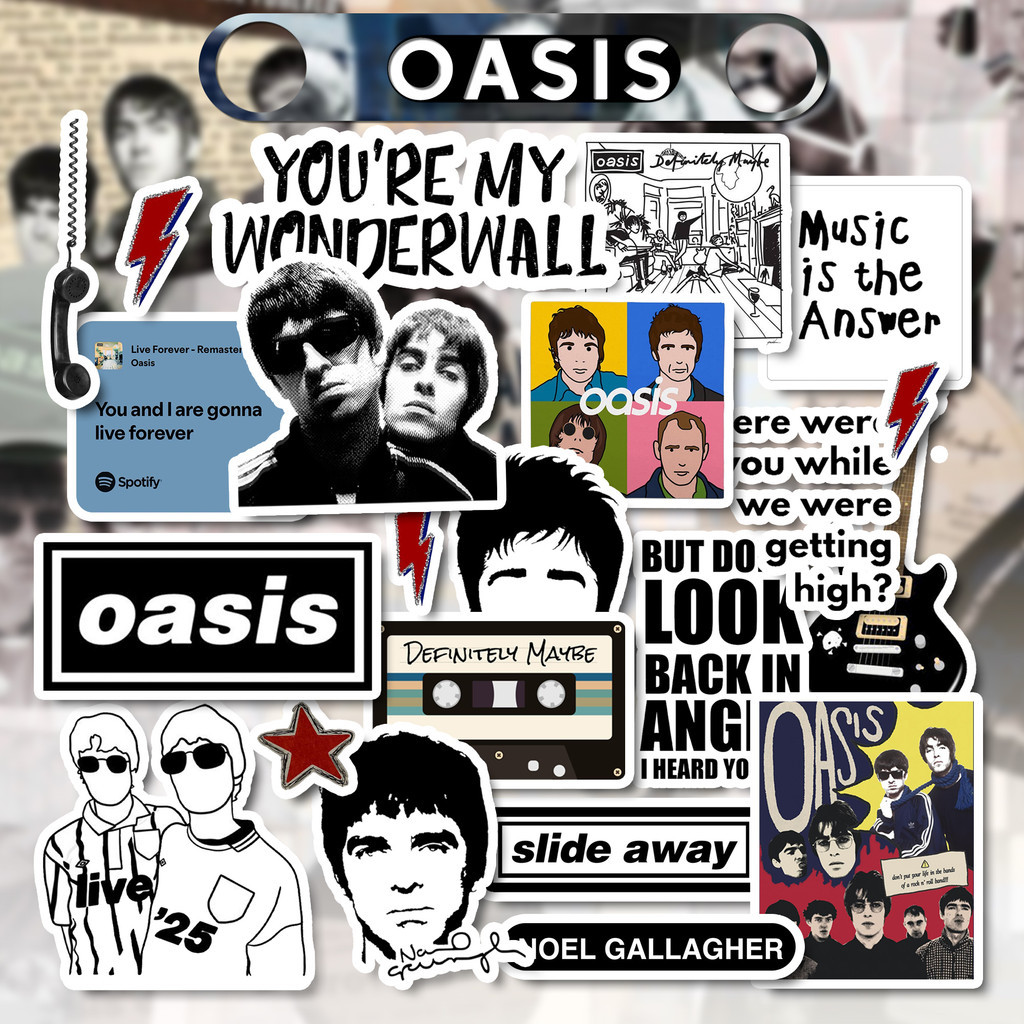 สติ๊กเกอร์แพ็คกันน้ําสติ๊กเกอร์ป้องกันการจางหาย Aesthetic Oasis Band สติ๊กเกอร์