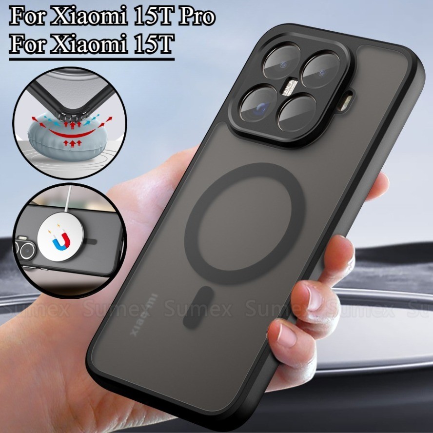 สายชาร์จแม่เหล็กเคสโทรศัพท์สําหรับ Xiaomi 15T Pro 5G คุณภาพดีกันกระแทก Frosted Matte ปลอกกรอบ TPU นุ่ม Hard PC ฝาหลัง Xiaomi15T Mi 15TPro 2025
