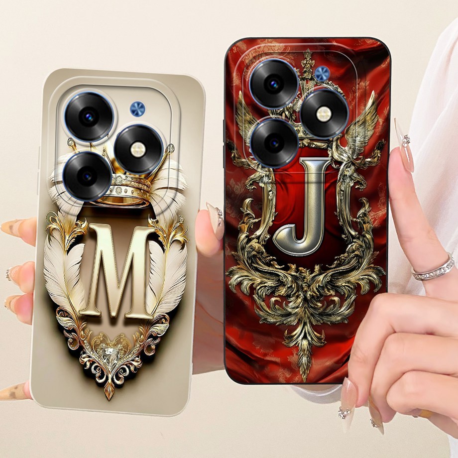 สําหรับ Tecno Spark GO 2024 BG6 กรณี Luxury Gold Letter รูปแบบ Matte ซิลิโคนนุ่มเคสโทรศัพท์สําหรับ T