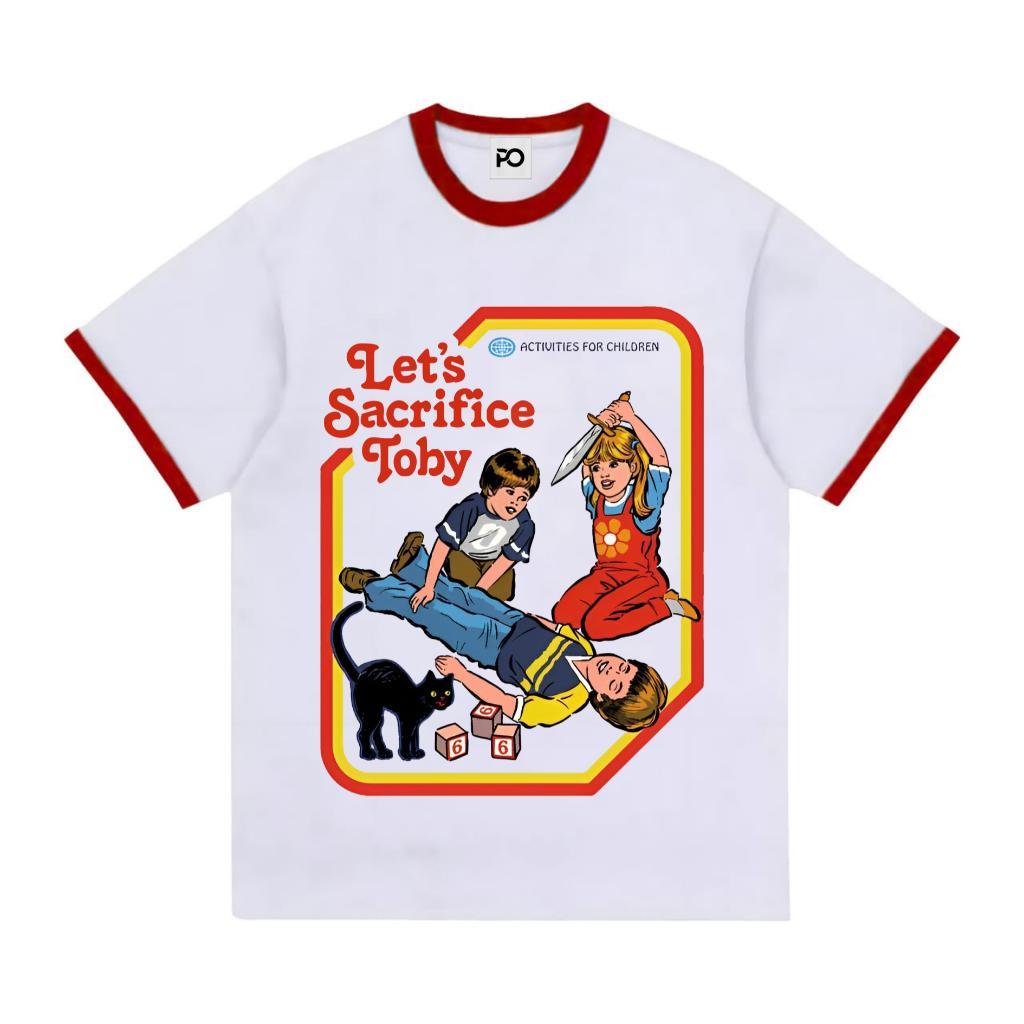 Cavenza Tshirt Vintage Ringer Tee Lets Sacrifice Toby เสื้อยืดสีขาวแขนสั้น Unisex