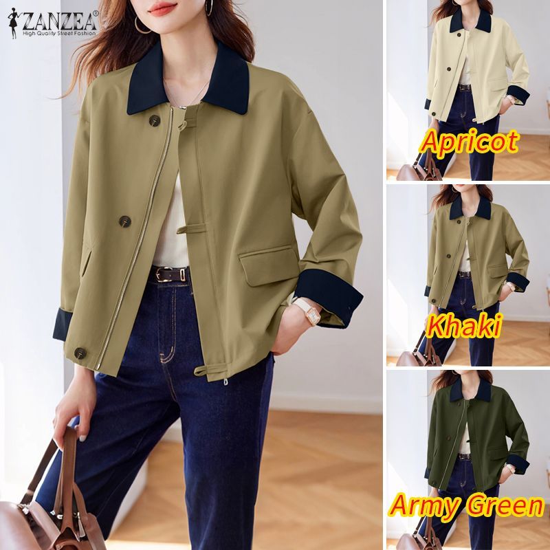 ZANZEA เสื้อแจ็คเก็ตซิปลายเกาหลีแขนยาวสำหรับวันหยุด — صورة 3