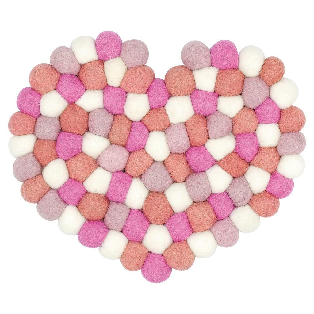 Nepal (Nepal) Gray Handmade Wool Felt Trivet, Thick, Heat-Resistant Heart Pink